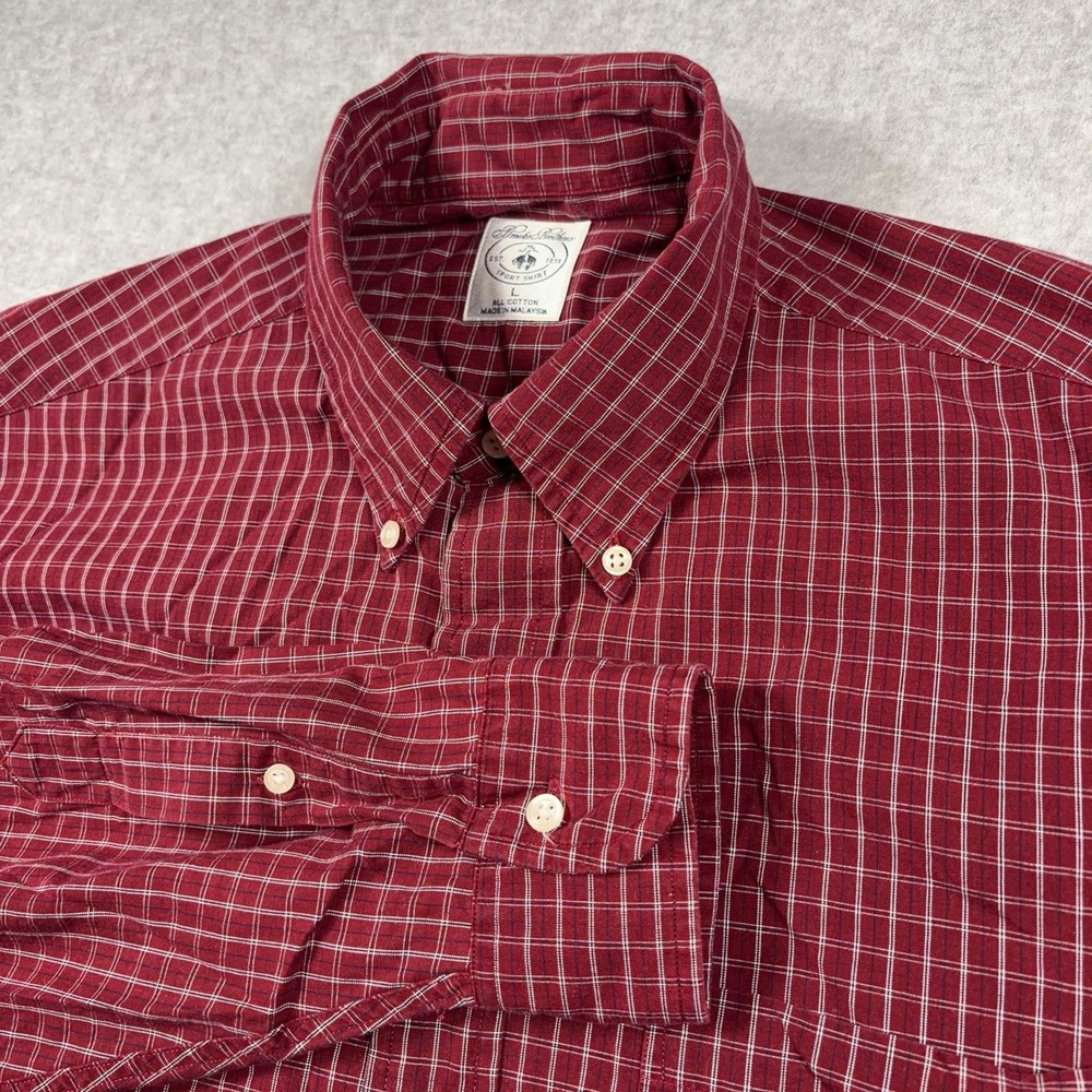 Brooks Brothers Shirt Mens Large Red Check Long Sleeve Button Down Cotton Pocket